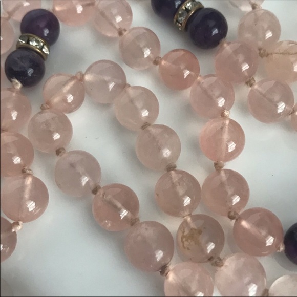 36” Natural Rose Quartz & Amethyst Beaded Necklace - Picture 5 of 7